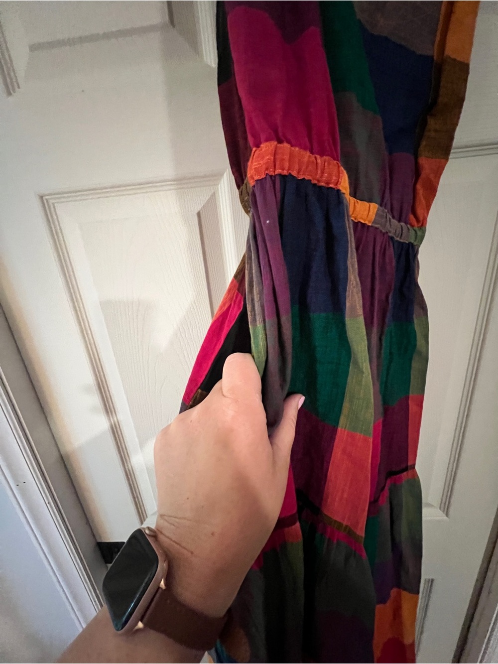 Rujuta Sheth Multicolor Plaid Maxi Dress - Sleeveless Tiered Summer Dress - Picture 2 of 8